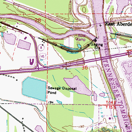 Topographic Map of Aberdeen Lagoon Dam, MS