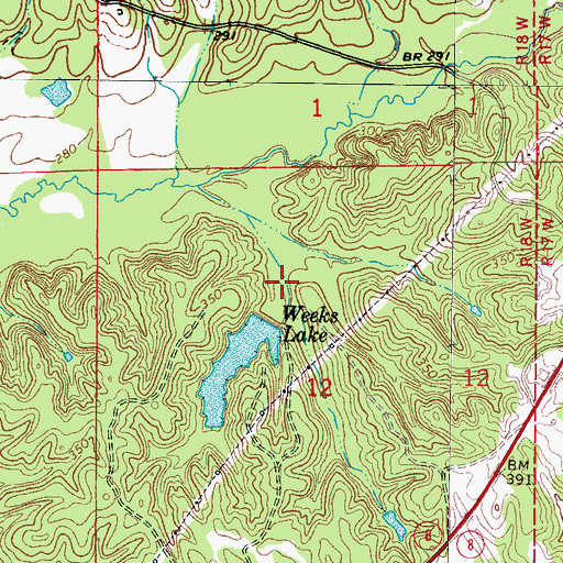 Topographic Map of Weeks Lake Dam, MS