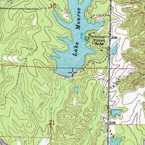 Topographic Map of Lake Monroe Dam, MS