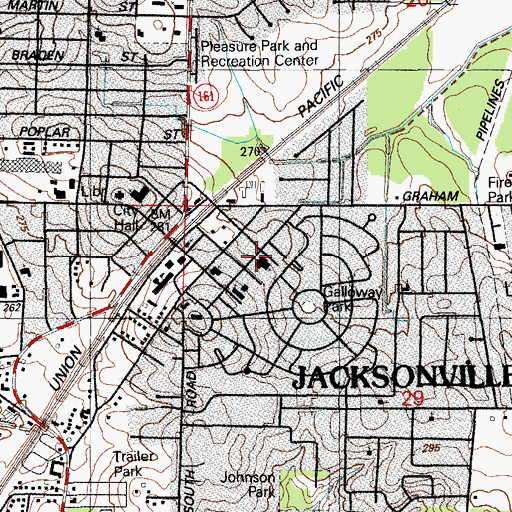 Topographic Map of First Baptist Church, AR