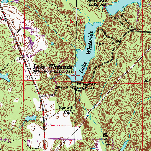 Topographic Map of Lake Whiteside Dam, MS
