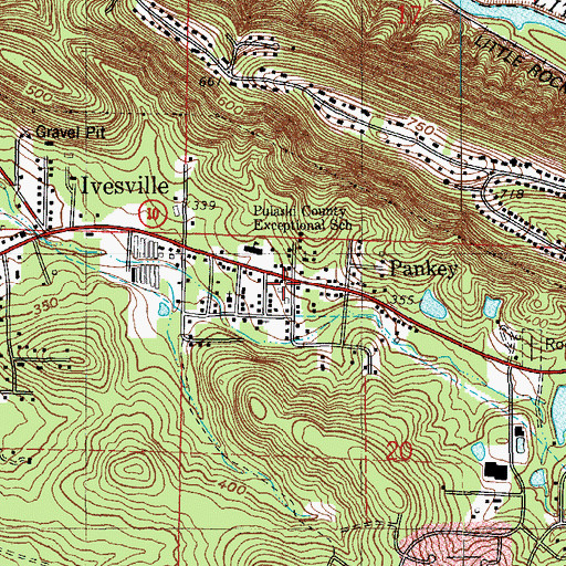 Topographic Map of First Baptist Church of Pankey, AR
