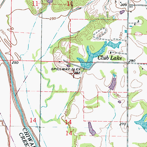 Topographic Map of Club Lake Dam, MS