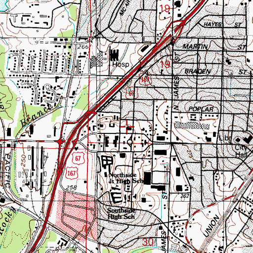 Topographic Map of First Presbyterian Church, AR