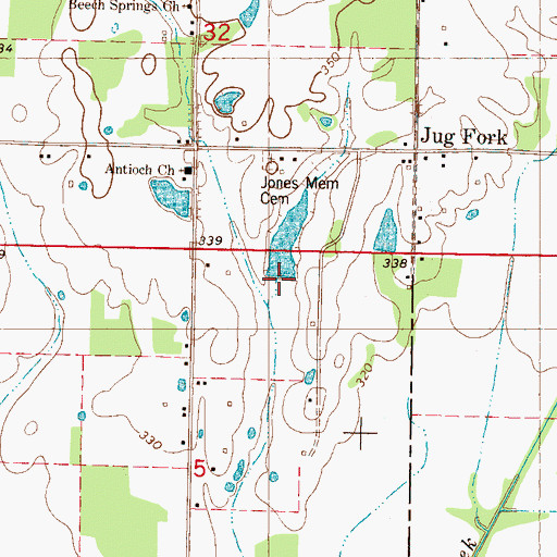 Topographic Map of Roy Starnes Pond Dam, MS