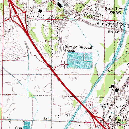Topographic Map of New Albany Sewage Lagoon Dam, MS