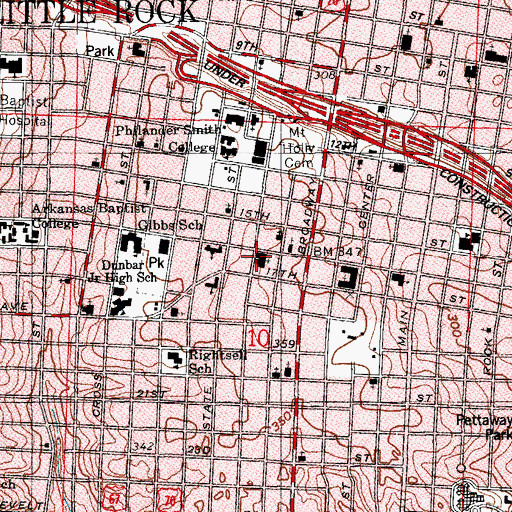 Topographic Map of Gaines Street Baptist Church, AR