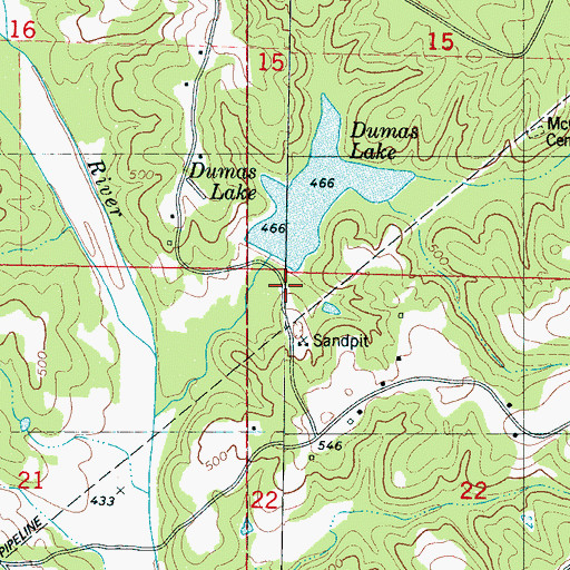 Topographic Map of Tippah County Lake Dam, MS
