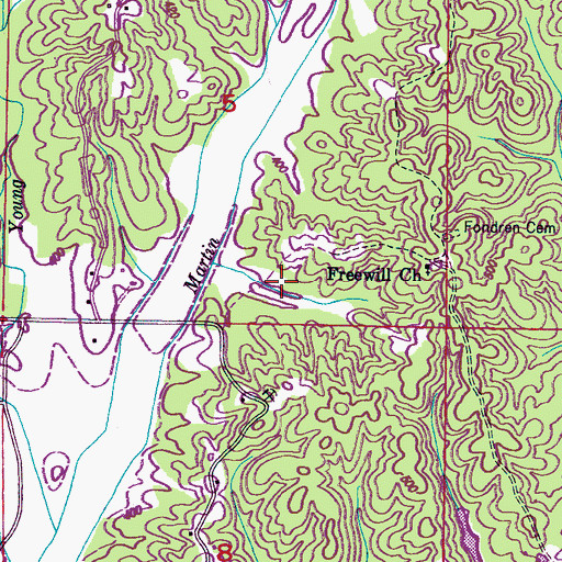 Topographic Map of Shackelford Pond Dam, MS