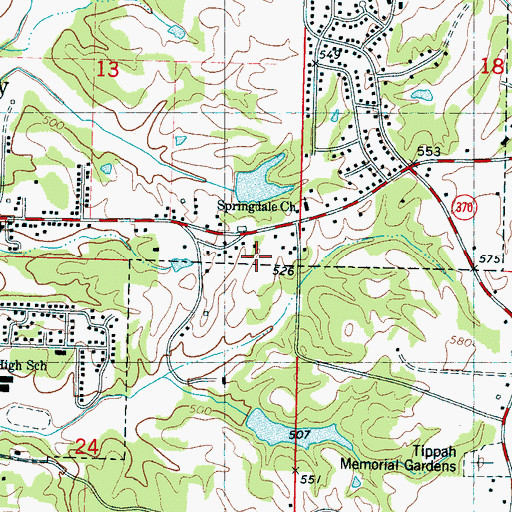 Topographic Map of J A Booker Senior Pond Dam, MS