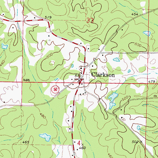Topographic Map of Clarkson Baptist Church, MS