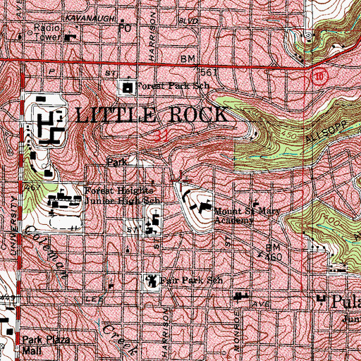 Topographic Map of Grace Lutheran Church, AR