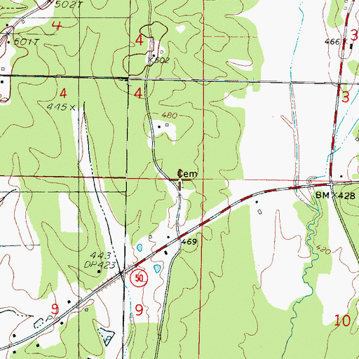 Topographic Map of Old Field Cemetery, MS