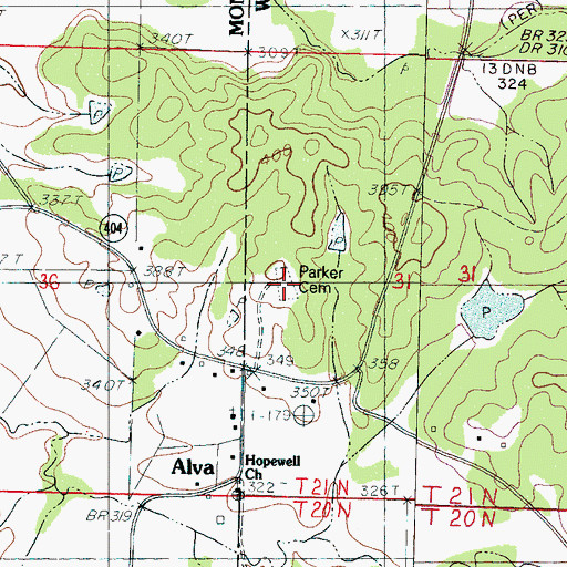 Topographic Map of Parker Cemetery, MS