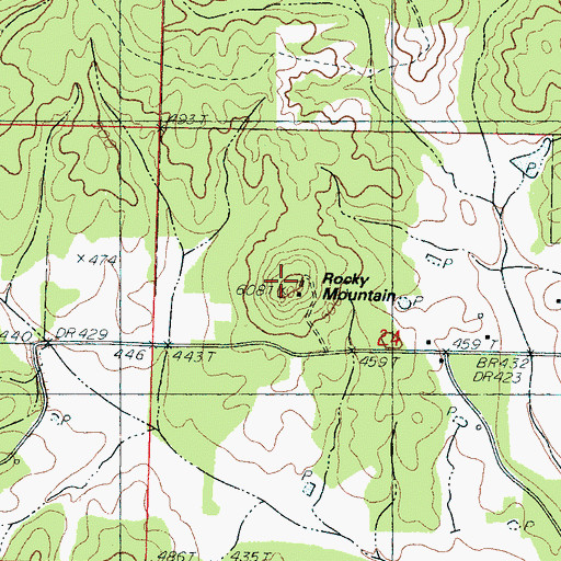 Topographic Map of Rocky Mountain, MS