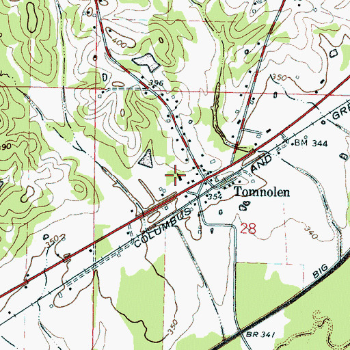 Topographic Map of Tomnolen Baptist Church, MS