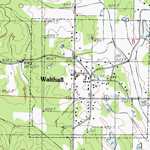 Topographic Map of Walthall Baptist Church, MS