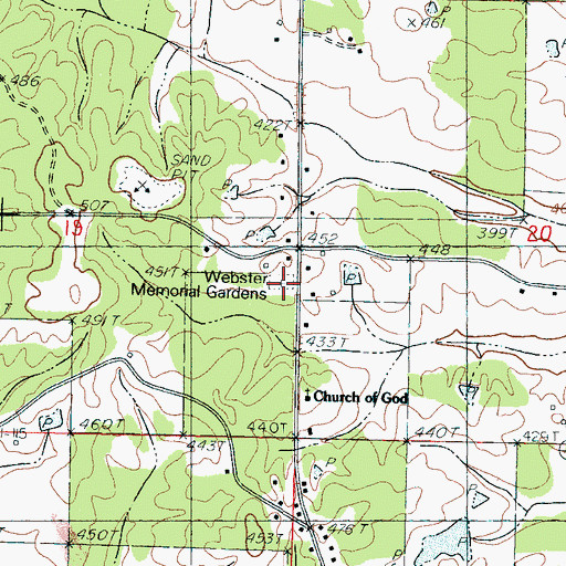 Topographic Map of Webster Memorial Gardens, MS