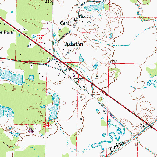 Topographic Map of Adaton Baptist Church, MS