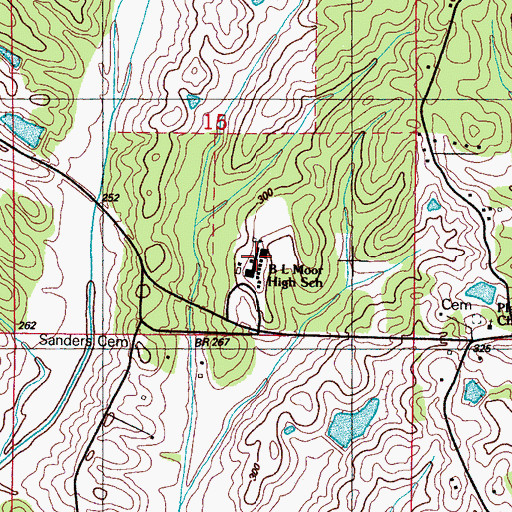 Topographic Map of B L Moor High School, MS