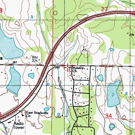 Topographic Map of Belaire Church, MS