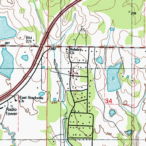 Topographic Map of Belaire Estates, MS