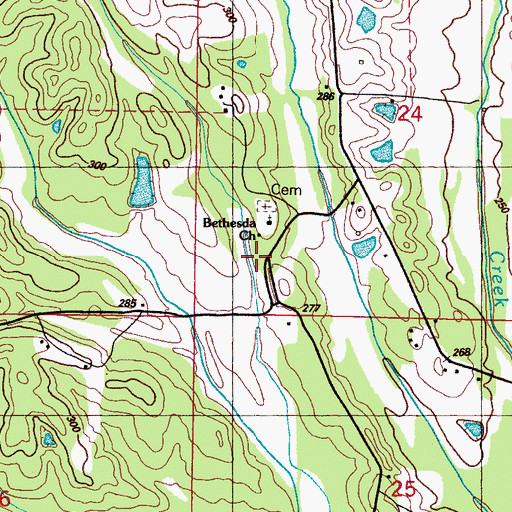 Topographic Map of Bethesda (historical), MS