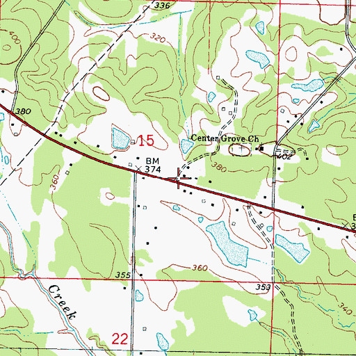 Topographic Map of Center Grove, MS