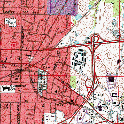 Topographic Map of College View, MS