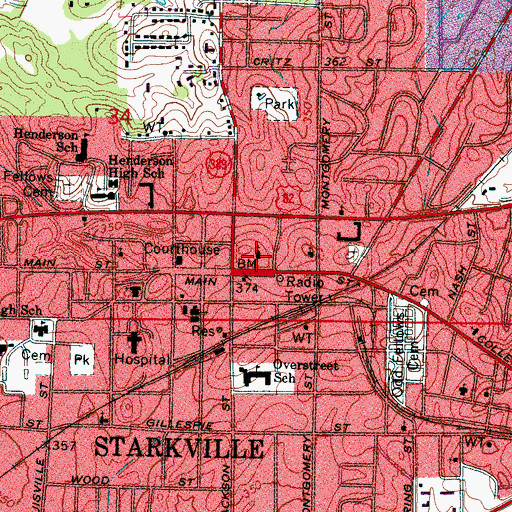 Topographic Map of First Presbyterian Church, MS