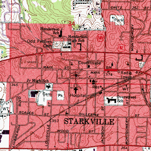 Topographic Map of First United Methodist Church, MS