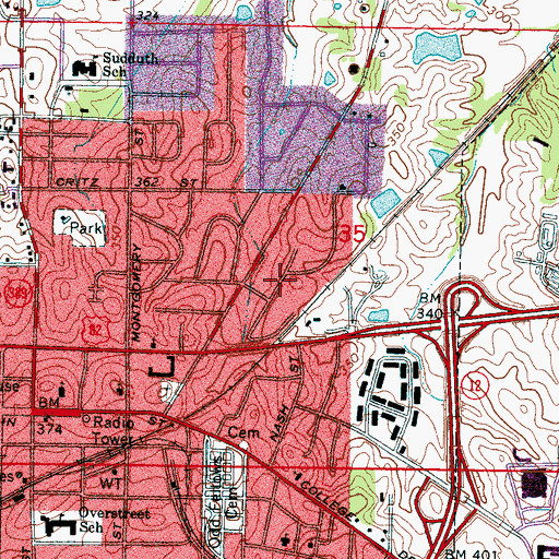 Topographic Map of Glendale, MS