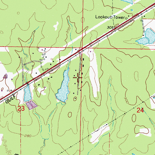 Topographic Map of Green Acres, MS
