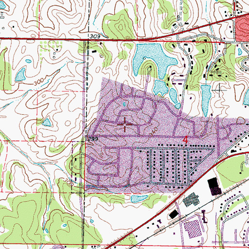 Topographic Map of Green Oaks, MS