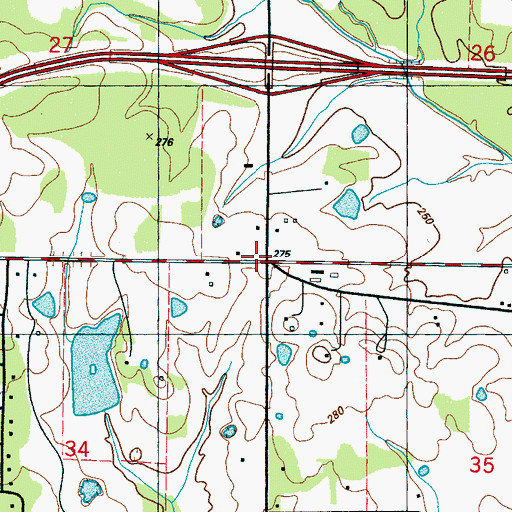 Topographic Map of Hickory Grove (historical), MS