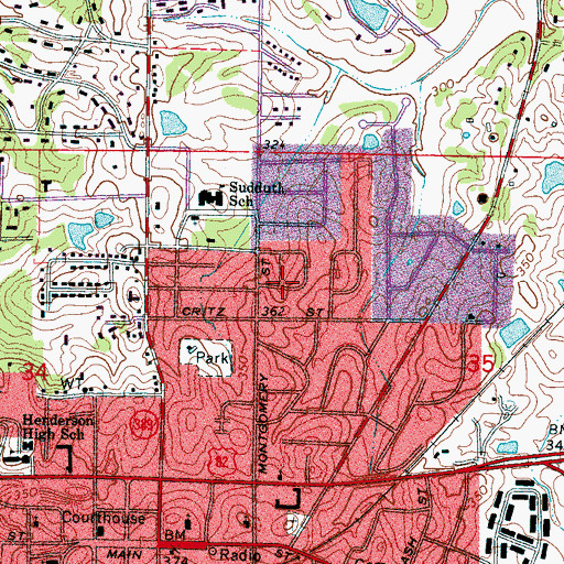 Topographic Map of Hillcrest, MS