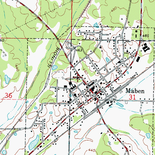 Topographic Map of Maben United Methodist Church, MS