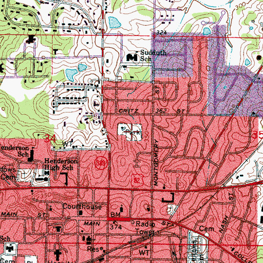 Topographic Map of Moncrief Park, MS