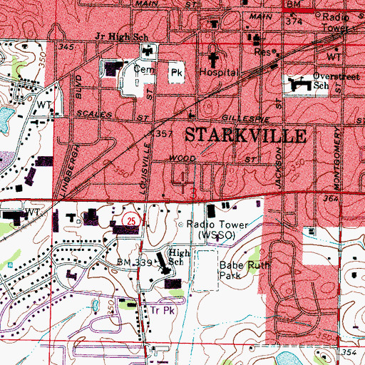 Topographic Map of Pecan Acres, MS