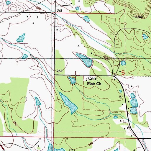 Topographic Map of Plairs, MS