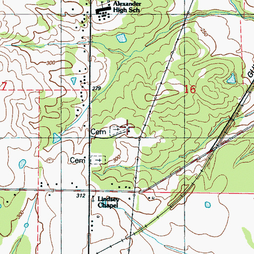 Topographic Map of Sixteenth Section Missionary Baptist Church, MS