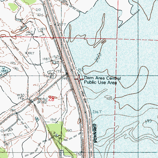 Topographic Map of Dam Area Central Public Use Area, MS