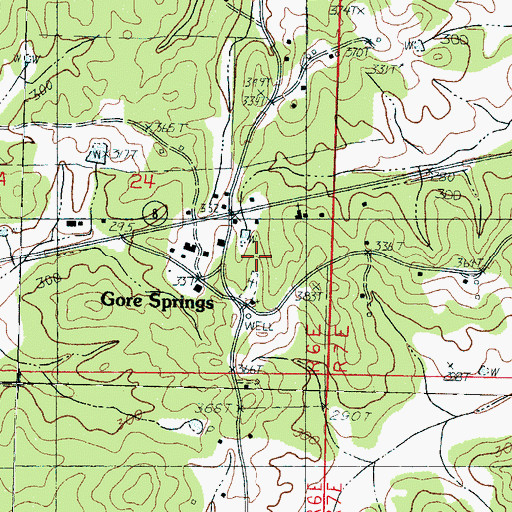 Topographic Map of Gores Spring Church, MS