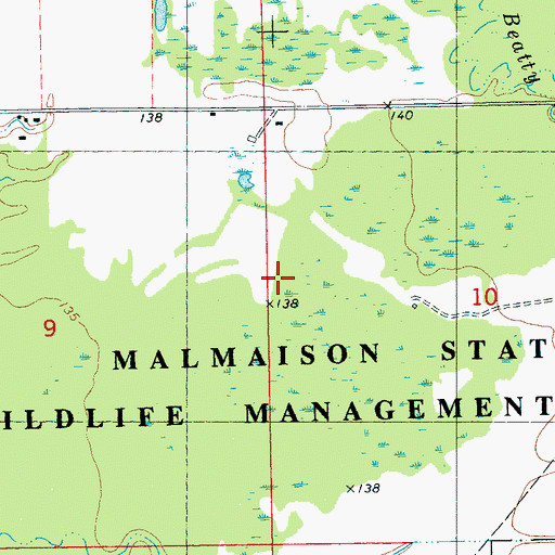 Topographic Map of Malmaison State Wildlife Management Area, MS