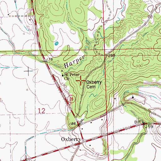 Topographic Map of Oxberry Cemetery, MS