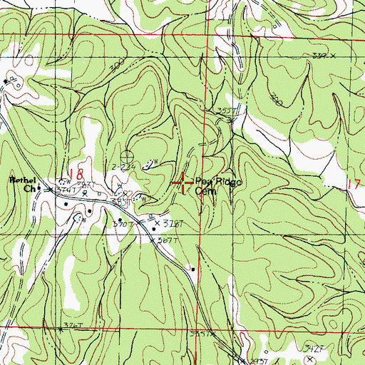 Topographic Map of Pea Ridge Cemetery, MS
