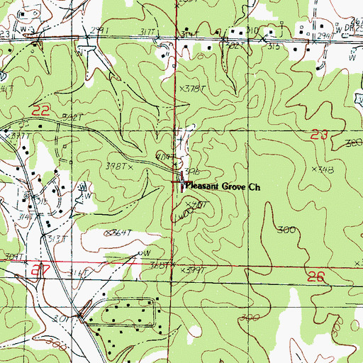 Topographic Map of Pleasant Grove Church, MS