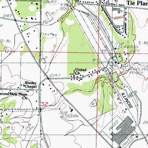 Topographic Map of United Church, MS