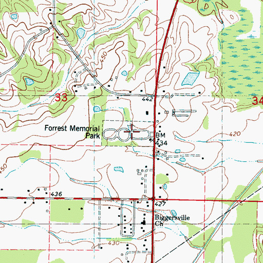 Topographic Map of Forrest Memorial Park, MS