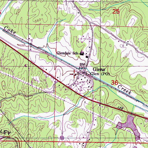 Topographic Map of Glendale Baptist Church, MS